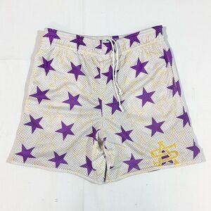 Almost Someday Mens M Lined Shorts 6.5” Inseam AOP Stars Gym Running Drawstring